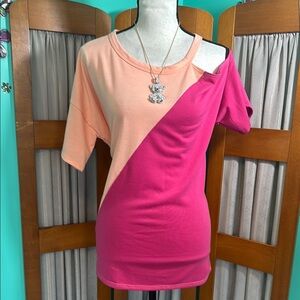 BiBi Colorblock cold shoulder Pink and Peach Top